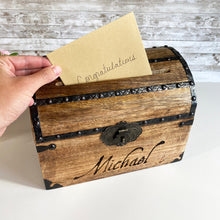 Personalized Wedding Treasure Chest with Card Slot with Antique Mini Lock and Keys