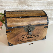 Personalized Wedding Treasure Chest with Card Slot with Antique Mini Lock and Keys